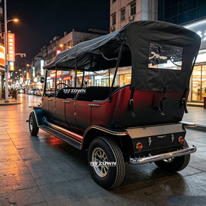 Voiture électrique de tourisme vintage ouverte et aérée, confortable et orientée vers le confort, chariot de visite rétro relaxant pour les excursions panoramiques en extérieur - Product Image 1