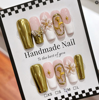 Nouveaux faux ongles à presser faits à la main, longs, carrés, avec paillettes, 10 pièces, de haute qualité, fleurs 3D, chrome, fournisseur d'ongles artificiels