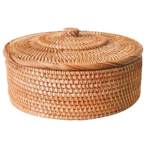 Natural Rattan Woven <b>Gift</b> <b>Box</b> with Lid Eco Friendly Round Storage Basket for Candy Tea from Vietnam <b>Cheap</b> Price - Product Image 1
