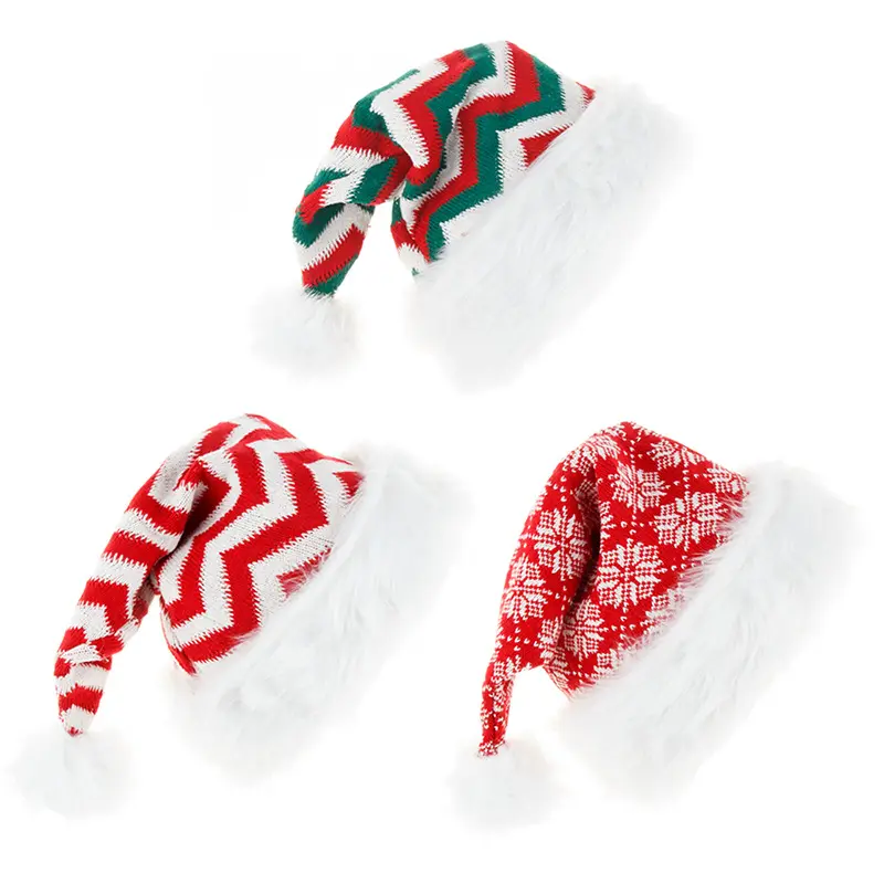 Hot Selling Christmas Cosplay Party Holiday Women/Men Big ball Plush knitted Christmas santas hat