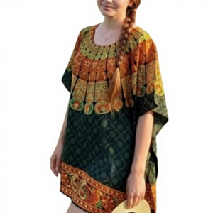 New Fashionable Boho Eco-Friendly Rayon Midi <b>Kaftan</b> Lightweight Breathable Washable Flowy <b>Summer</b> Resort Vacations Natural Solid - Product Image 1