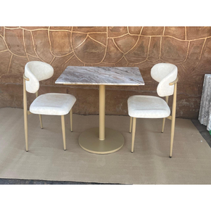 Juego de Mesa de Café Moderno con Tapa de Mármol, Base de Pedestal Metálico, Muebles de Barra para Comedor, Sillas Tapizadas, Diseño Contemporáneo - Product Image 2
