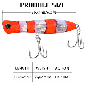 Leurre flottant artificiel Topwater Popper 16,5 cm - 79 g, leurre dur en plastique pour la pêche au bar et au brochet, vente en gros - Product Image 4