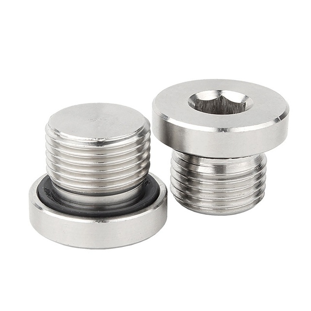 304 Stainless Steel Hex Socket ED Plug with Flange Edge Oil Seal Screw Plug for Water Application Brass Pipe Fittings