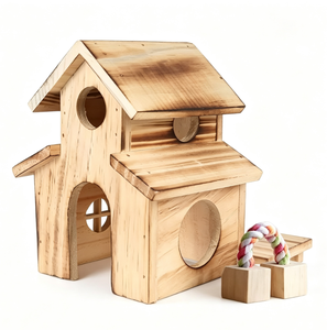 Villa en bois pour hamster avec logo personnalisé, OEM, maison à 2 étages pour animaux de compagnie avec jouets à mâcher assortis, fournitures pour petits animaux, vente en gros - Product Image 2