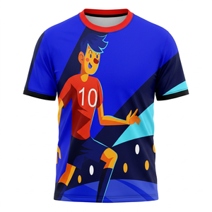 เสื้อฟุตบอลโพลีเอสเตอร์ 100% สกรีนลายการ์ตูนสีน้ำเงินแดง คอกลม แขนสั้น ทรงปกติ สำหรับผู้ใหญ่ - Product Image 1