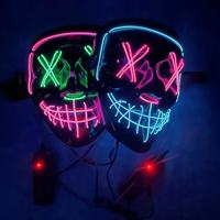 Masque d'Halloween LED Lumineux Effrayant en PVC avec Fil EL, Couvre-Tout le Visage, pour Festival, Cosplay, Costume, Soirée Masquée