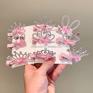 Prix bas BELLEWORLD usine accessoires de pinces à cheveux couronne pour bébés et enfants <span class=keywords><strong>diadème</strong></span> de princesse cristal rose avec nœud pour enfants - Product Image 4