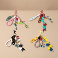 Porte-clés, breloque de sac, accessoires de sac, breloques mixtes colorées en plastique, motifs fleur, coquillage, perle, cordon, chaîne, cadeau pour femmes