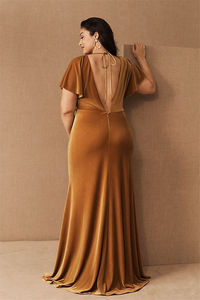 New Arrival Elegant Lady Plus Size Bridesmaid Party <strong>Velvet</strong> Evening Gowns - Product Image 3