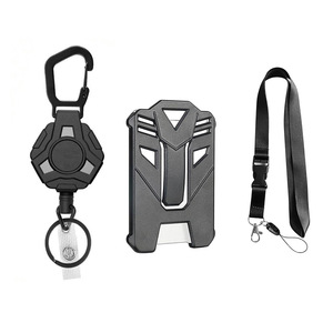 In stock: Laser-engraved triangular pull-tab tactical <b>ID</b> tag roll keychain, steel retractable neck strap card <b>holder</b>. - Product Image 1
