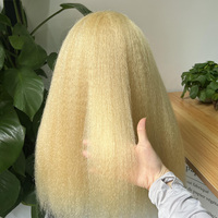 Pelucas de Cabello Humano Rubio Natural al por Mayor con Cierre, Cabello Vietnamita 613 Yaki Liso Rizado, Peluca con Cierre de Encaje HD 4x4