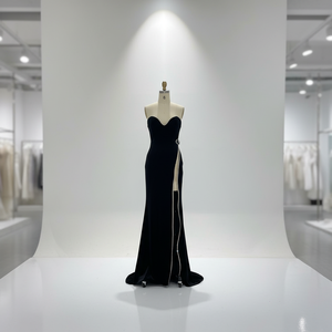 <span class=keywords><strong>Robe</strong></span> <span class=keywords><strong>de</strong></span> soirée élégante et luxueuse, longue jusqu'au sol, avec décoration en strass, fente latérale, sans manches, style chic - Product Image 1