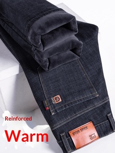 <span class=keywords><strong>Jeans</strong></span> in Denim Autunno Inverno da <span class=keywords><strong>Uomo</strong></span>, Foderati in Pile, Ispessiti, Larghi, Dritti, Lavaggio Medio, Vita Alta, <span class=keywords><strong>Pantaloni</strong></span> Lunghi Caldi in Pile - Product Image 2
