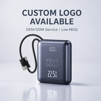 Mini batterie externe portable 10000mAh PD22.5W à charge rapide avec écran LED, câbles intégrés et cordon pour téléphones mobiles