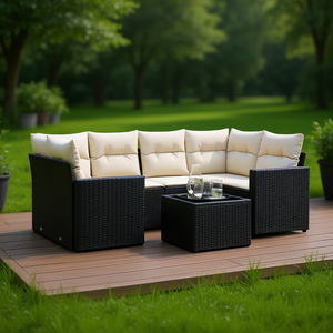 Set Divano da Giardino Modulare in Rattan PE Nero, Elegante Collezione di Mobili da Esterno per 6 Persone - Product Image 2