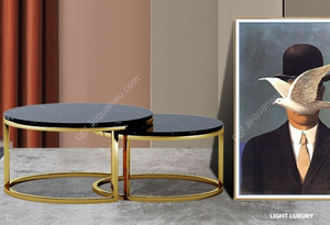 Série Luxe Moderne, <span class=keywords><strong>Table</strong></span> <span class=keywords><strong>Basse</strong></span>, Ensemble de Tables Basses Rondes Créatives Luxe Léger pour Salon - Product Image 6