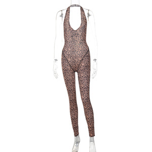 688 Nouvelle combinaison d'été à imprimé léopard, col en V, dos nu, coupe ajustée à la taille, style décontracté - Product Image 6