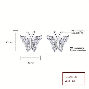 Boucles d'oreilles clous papillon de luxe en argent sterling 925 pour femme avec zircon cubique - Bijoux de style vintage pour anniversaire et fête - Product Image 6