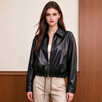 Veste en cuir PU élégante de style européen et américain pour femme, avec revers et ourlet à cordon, fermeture éclair, best-seller de l'été