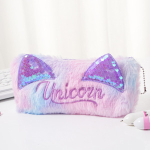 Astuccio in peluche con orecchie di gatto alla moda e paillettes, borsa porta cancelleria di grande capacità, astuccio per ragazze, regalo - Product Image 4
