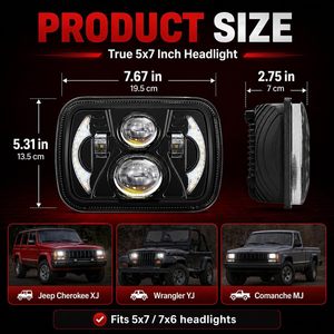Faro LED 5x7 H6054, Antiabbagliamento Approvato DOT con DRL e Indicatore di Direzione Ambra, Abbaglianti/Anabbaglianti per Jeep XJ YJ, GMC Comanche - Product Image 5