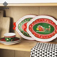 Vaisselle de noël Design assiette à poisson, décoration de noël vaisselle Design de noël assiette à poisson, porcelaine Durable, assiette ovale de service avec poignées
