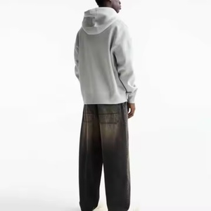 Sweat-shirt à capuche pour homme en coton lourd de haute qualité, fermeture éclair intégrale, double fermeture éclair, surdimensionné, uni, pour la saison de printemps - Product Image 4
