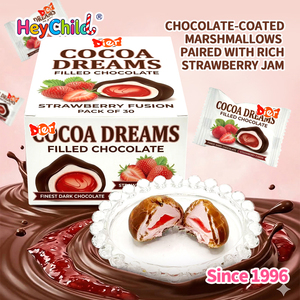 Caramelle all'ingrosso personalizzate con etichetta privata, marshmallow al cioccolato fondente con ripieno di marmellata di fragole, scatola morbida, dolci per bambini, OEM - Product Image 5