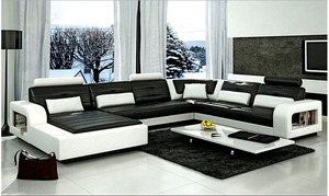 Divano in pelle a forma di U di lusso con Set di mobili classici da <span class=keywords><strong>soggiorno</strong></span> con imbottitura in vera pelle e spugna - Product Image 4