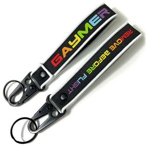 Direct Factory Eagle Hook Keychain Wristlet <b>Polyester</b> Custom Logo Woven Short Strap Nylon Jacquard <b>Lanyard</b> - Product Image 1