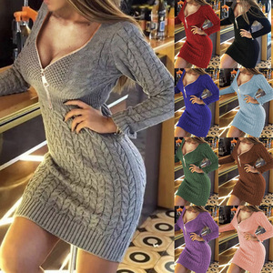 Nuevo Suéter de Punto Casual para <span class=keywords><strong>Mujer</strong></span>, Estilo Europeo Americano, Color Sólido, Cuello en V con Cremallera Larga, Vestido Tipo Abrigo, Corte en A, Sencillo, para Verano 2026 - Product Image 2