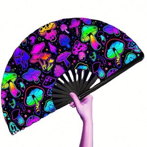Éventails pliants personnalisés pour festivals, réactifs aux UV, en bambou, pour soirées, avec impression néon - Product Image 1