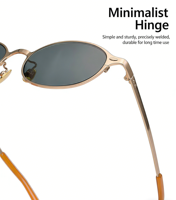 Lunettes de soleil ovales tendance Nerd-Chic en titane, monture or, argent, noir, design minimaliste, protection UV400, pour hommes et femmes, vente en gros OEM ODM
