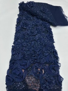 Ni. Ai phong cách mới mô hoa ren thêu đính cườm ren sáng bóng sequin ren vải lưới đính cườm ren vải với ngọc trai - Product Image 2