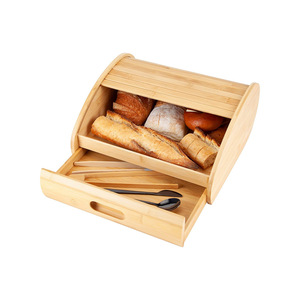 Boîte à pain en bambou avec tiroir, rangement de cuisine pour pain et collations, conteneur alimentaire de bureau, design à couvercle rabattable - Product Image 1