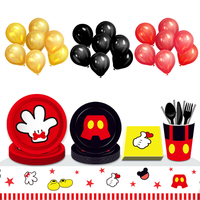 MM066 Set de vaisselle jetable sur le thème Mickey Vaisselle en papier avec assiettes, tasses, serviettes, ballons pour fête d'anniversaire d'enfants