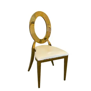 Wholesale Hollow Back Wedding Chairs, Gold Legs Metal Banquet Chairs, Upholstered Seat Padded Tube Legs Event Chairs