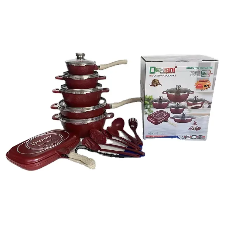 23pcs molho profundo pan set Início Ferramentas de cozinha Panelas e frigideiras Conjuntos de fogão revestimento antiaderente Tampa de vidro conjunto de panelas antiaderente