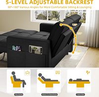Sofá Cama Convertible Moderno 3 en 1, Sofá Cama con Estructura de Madera, Cama Extraíble, Futón de Lino, Respaldo Reclinable, Bolsillo Lateral, Dormitorio
