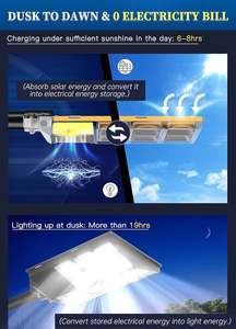Lampadaire solaire tout-en-un à LED 2000W IP65 étanche Détecteur de mouvement <span class=keywords><strong>Temps</strong></span> d'éclairage 12 heures ABS pour l'extérieur Routes Jardins - Product Image 2