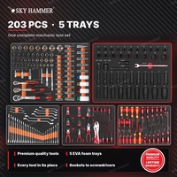 Ensemble d'outils de mécanicien 203 pièces avec 5 plateaux en mousse EVA, clés à douille, douilles à chocs, pinces, tournevis, outils de réparation automobile pour armoire à outils