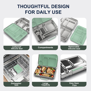 Boîte à lunch bento en acier inoxydable multi-compartiments, sans BPA, certifiée BSCI, étanche, compatible lave-vaisselle, prix usine - Product Image 3