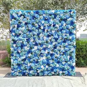 Customized Blue Decorative Floral Artificial Flower Wall Shopping Window Outdoor Simulation Flower Wall