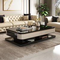 Nouvelle table basse rectangulaire moderne avec rangement, table basse haut de gamme pour salon, plateau en verre trempé et acrylique