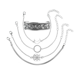 Bohemian Elephant Moon Compass <b>Bracelet</b> <b>Set</b> Silver Plated Women's Jewelry Gift Fashion Accessories - Product Image 3