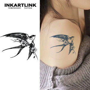 <span class=keywords><strong>Tatuaje</strong></span> Semipermanente Realista de Golondrina Voladora y Flor, Larga Duración (15 Días), Arte Corporal para Hombres y Mujeres, <span class=keywords><strong>Hombro</strong></span> - Product Image 1