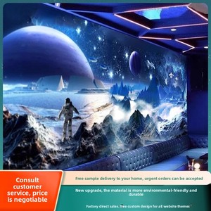 Papier peint <span class=keywords><strong>mural</strong></span> en tissu sans couture, gaufré, mat, personnalisé, design graphique pour chambre d'enfant, ciel étoilé, astronaute - Product Image 2