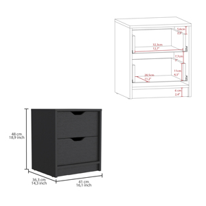 Basilea 2 <b>Drawer</b> Nightstand Black <b>Storage</b> Side Table Pull Out System - Product Image 3