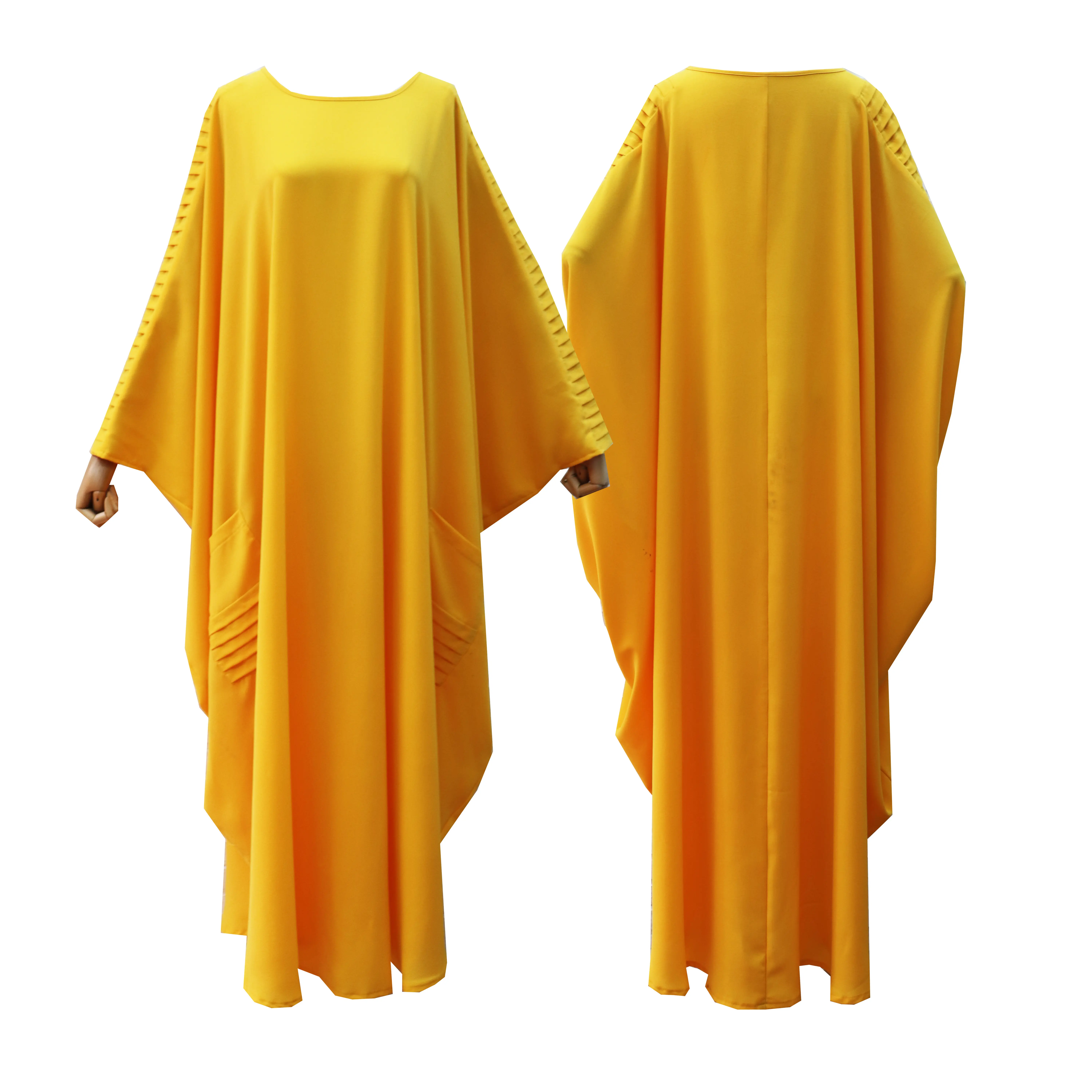 Повседневная одежда в исламском стиле, желтое Вечернее приталенное <span class=keywords><strong>платье</strong></span>-абайя с длинным рукавом, большие размеры, пакистанские платья Дубая